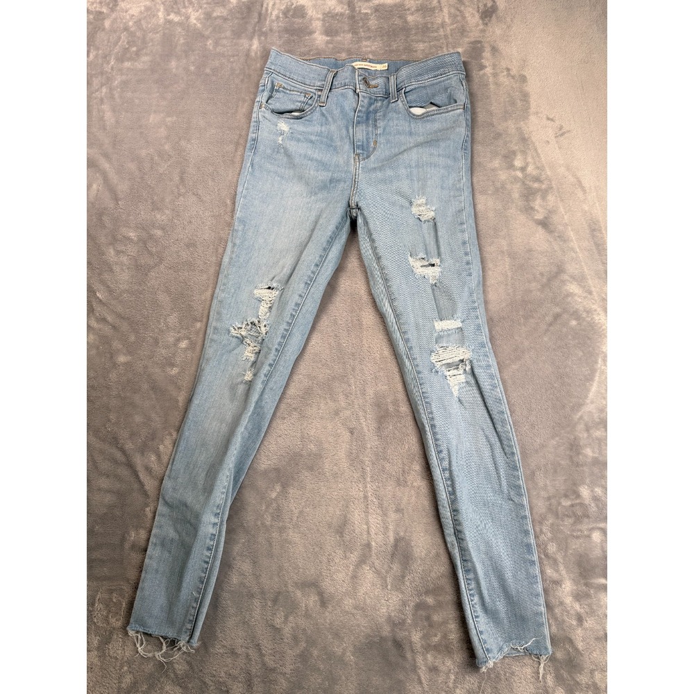 Levi's 720 High Rise Super Skinny Jeans Women 26 Blue Distressed Raw Hem Denim
